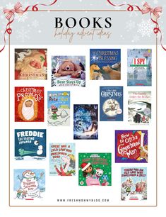 christmas books for children to read in the holiday season with text overlaying them