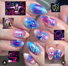 Arcane Nails, Jinx Nails, Anime Nail, Nails Neon, Arcane Jinx, Jinx Arcane, Anime Nails, New Nail Designs, Korean Nails