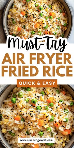 an air fryer fried rice recipe with carrots, peas and other vegetables in it