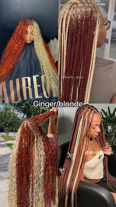 #hairstyles #braids Hair Color Braids Ideas, Braids For The Fall Black Women, Colored Braids With Curls, Cute Colored Braids For Black Women, Braided Ginger Hairstyles, Two Tone Goddess Braids, Copper And Blonde Box Braids, Braids For December, Copper And Blonde Knotless Braids