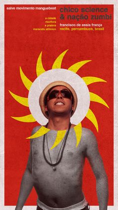 a man with sunglasses and a hat on his head in front of a red background