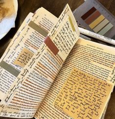 an open book sitting on top of a wooden table