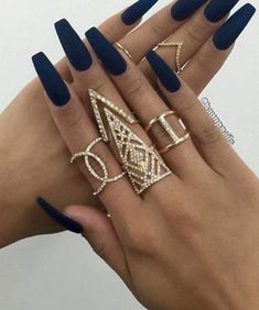 Nails And Rings, Navy Blue Nails, Nine Inch Nails, Coffin Nails Long, Acrylic Nails Coffin, Prom Nails, Coffin Nails Designs, Nail Arts, Matte Nails