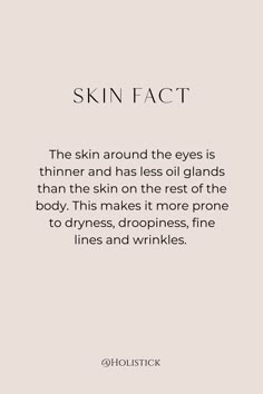 skincare fact of the day. Did you know? The skin around the eyes is thinner and has less oil glands than the skin on the rest of the body. This makes it more prone to dryness, droopiness, finelines and wrinkles Skincare Infographic Instagram, Quotes On Skincare, Vampire Facial Benefits, Skincare Sunday Quotes, Skincare Tips From Esthetician, Skin Health Quotes, Benefits Of Skincare, Skincare Tips Quotes, Skin Tips Quotes