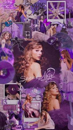 a collage of photos and pictures with the name shakira on it, including an image of a woman in a purple dress