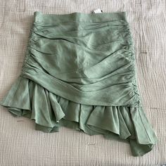 Retailer: Zara -Size: M -Color: Green -Material: Viscose -Condition: Never Worn! -Other Details: Zipper In The Back Spring Bottoms With Folds, Solid Bottoms With Folds For Spring, Casual Spring Skirt With Folds, Spring Date Night Ruched Bottoms, Chic Bottoms With Folds For Spring, Mini Skirt For Date Night In Spring, Spring Party Bottoms With Folds, Summer Skirt Bottoms With Folds, Summer Tiered Skirt With Folds