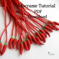 red macrame string with green tips on white background text reads macrame tutorial pdf