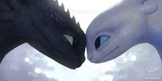 an animated image of two dragon heads facing each other