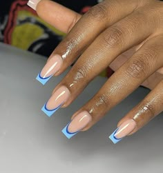 Coffin Shape French Tip Nails Color, Colorful French Tip Nails Square, Birthday Nails Blue, Coloured French Tips, Portugal Nails, Nail Signs, Wave Nails, Percy Pig