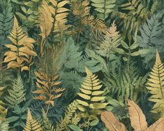 a painting of green and yellow leaves