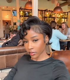 Short Pressed Hairstyles, Layers On Short Hair Black Women, Very Short Hairstyles For Black Women, Honey Brown Pixie Haircut Black Women, Natural Hairstyles Short Hair Black, Pixie Cut Sew In, Sew In Pixie Cut, Short 4c Silk Press, Long Pixie Cut Black Women