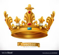 a golden crown with red and blue stones on the top, in front of a white background