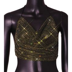 Green rhinestone see through backless top. Summer Party Mesh Top With Built-in Bra, Sequined Crop Top For Club, Evening Backless Top With Built-in Bra, Chic Tops With Built-in Bra For Club, Party Backless Halter Top With Built-in Bra, Glamorous Tops For Club And Party Season, Glamorous Top For Club And Party Season, Glamorous Club Tops For Party Season, Sheer Back Top For Night Out In Summer