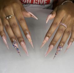 ☆ Fun Long Nail Designs, Stilleto And Square Nails Together, Coffin And Stiletto Nails Together, Long Stilleto Nails Design, Long Stiletto Nails Designs Unique, Stilleto Nails Long, Cute Stiletto Nails, Acrylic Nails Pretty