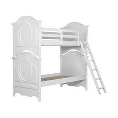 Inspired and designed for the young princess, SweetHeart is a fairytale come true. Soft feminine curves with delicate ribbon and floral scrollwork create an atmosphere that cultivates the fanciful imagination of Daddy's little girl. Includes twin bunk bed, ladder, guard rail, and slat rolls. Size: .  Color: White. Pink Bunk Beds, Princess Bunk Beds, Bunk Beds Twin, Bed Ladder, Bunk Bed Ladder, Bed With Ladder, White Bunk Beds, Bunk Bed Loft, Guard Rail