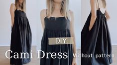 a woman wearing a black dress with the words diy on it