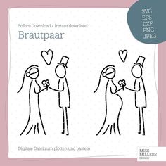 a drawing of a bride and groom holding hands, with the words brautpaar written