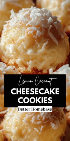 lemon coconut cheesecake cookies are stacked on top of each other