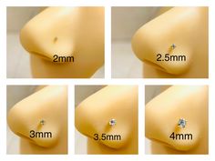 four images show the size and shape of a breast with diamond studs on each side