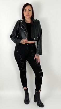 Crop structured vegan leather jacket Must have in your moto jacket collection! Take our word on this one Fit: True to size Model is: Height: 5��’8” Waist: 32” Hips: 42” Chest: 36.5” (34C) Wearing size Large Model is: Height: 5'6" Waist: 25” Hips: 31.5" Chest: 32A Wearing size Small Material: 100% Polyurethane ITSY524 Trendy Faux Leather Biker Jacket For Streetwear, Fitted Faux Leather Biker Jacket In Edgy Style, Fitted Faux Leather Biker Jacket, Edgy Fitted Faux Leather Biker Jacket, Biker Cropped Jacket With Zipper Closure, Trendy Faux Leather Biker Jacket For Night Out, Edgy Leather Cropped Jacket, Edgy Faux Leather Biker Jacket For Fall, Jacket Collection