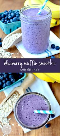 blueberry muffin smoothie in a mason jar