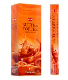 a carton of butter toffee next to an orange box