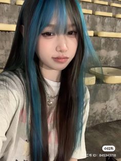 Cool Toned Blue Hair, Blue Hair Bangs, Blue Hair With Bangs, Paznokcie Hello Kitty, Jack Martin, Y2k Hair, Wine Hair