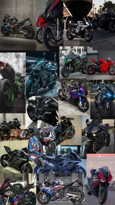 many different types of motorcycles are shown in this collage