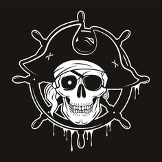 a skull with a pirate hat and eye patch on it's face, in the middle