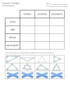 the worksheet for triangles and their corresponding angles is shown in blue, with arrows pointing