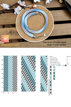 the pattern for this bracelet is shown in blue, white and black checkerboard