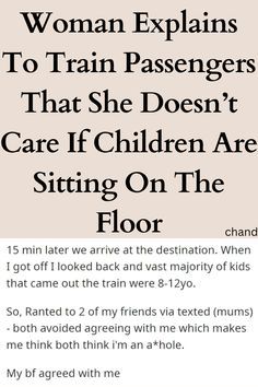 a woman explaining how to train passengers that she doesn't care if children are sitting on the floor