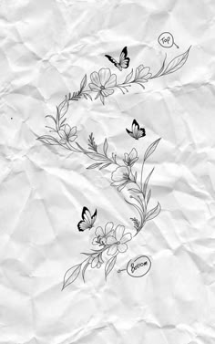 some flowers and butterflies on white paper