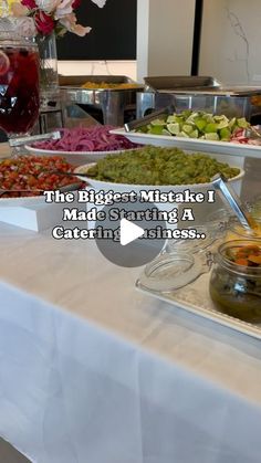 the buffet table has many different foods on it