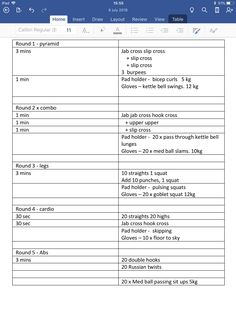 an image of a table with numbers and times for each item in the menu section