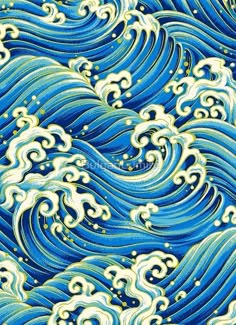 an artistic blue and white pattern with waves