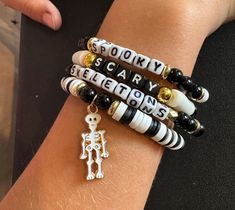 Homemade spooky scary skeleton bracelets for Halloween Gothic Halloween Bracelets Gift, Skeleton Bracelets, Spooky Bracelet, Halloween Punk Skull Bracelets, Novelty Silver Halloween Bracelet, Spooky Scary Skeleton, Spooky Scary Skeletons, Skeleton Bracelet, Scary Skeleton