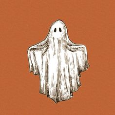 a drawing of a ghost on an orange background