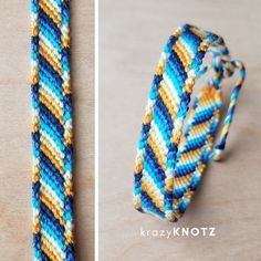 two different pictures of a bracelet made out of yarn