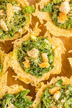 broccoli and spinach cups with cheese on top are ready to be eaten