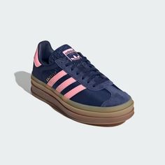 adidas Gazelle Bold Shoes - Blue | adidas Australia Pink And Navy Adidas, Bts Shoes, Blue Adidas Gazelle, Gazelle Bold Shoes, Nike Winter Jackets, Thrift Inspiration, Adidas Gazelles, Adidas Gazelle Bold, Nike Shoes Women Fashion