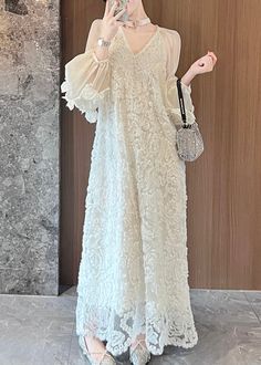 Lace Long Dresses, Gaun Tulle, Boubou Styles For Women, Kebaya Dress, Long Linen Dress, Dresses Spring, Fashion Muslim, Half Sleeve Dresses, Lace Dress Long