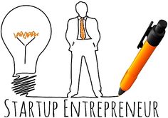 a drawing of a man standing in front of a light bulb with the words start up entrepreeur written on it