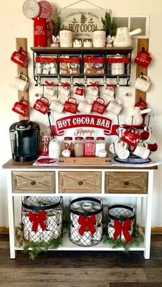 the coffee bar is decorated with red and white decorations