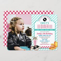 ANY AGE - 1950's Retro Diner Birthday Invitation Diner Birthday Party, Vintage Birthday Party Invitations, 50s Theme Parties, Vintage Birthday Parties, 16 Invitations, 40th Birthday Party Invites, Soda Shop, Retro Diner