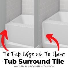 two images showing how to install tub surround tile