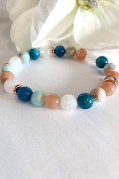 Sunstone Crystal, Sunstone Bracelet, Stone Bracelets, Jasper Bracelet, Light Aqua, Blue Apatite