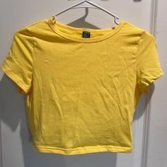 Medium Yellow Shein Crop Top Never Worn!! #Yellow #Croptop #Shein #Cute #Comfy Trendy Yellow Stretch T-shirt, Trendy Stretch Yellow T-shirt, Yellow Stretch Short Sleeve Crop Top, Yellow Cotton Short Sleeve Crop Top, Yellow Cotton Crop Top With Short Sleeves, Fitted Neon Yellow Casual Tops, Yellow Cropped Stretch Tops, Yellow Stretch Cotton Top, Casual Neon Yellow Short Sleeve Tops