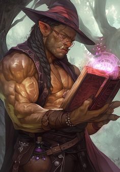 an image of a man holding a book in his hands and wearing a witch's hat