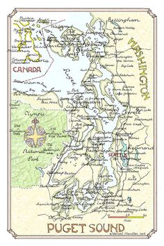 a map of canada with the words puget sound on it